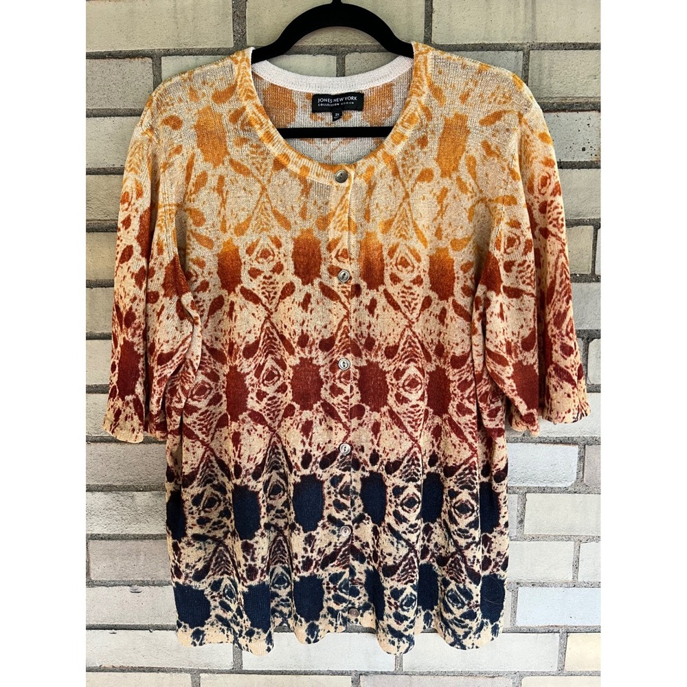 Jones New York Collection Fall Ombre Knit Short Sleeve Cardigan Plus Size 2X